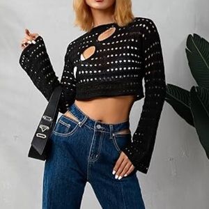 Black crochet cropped sweater